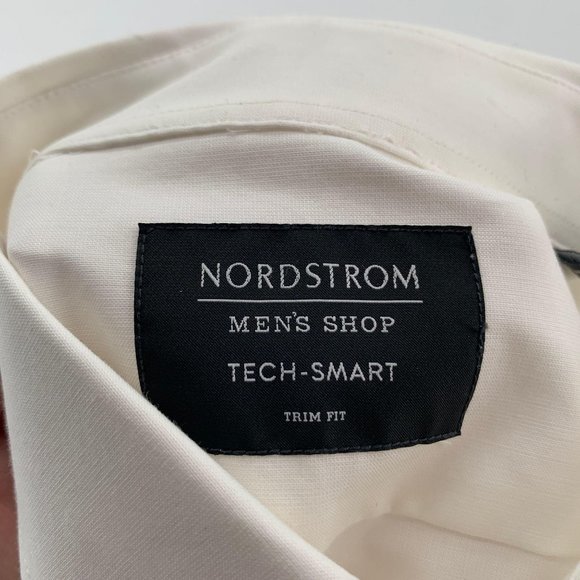Nordstrom Men's Shop White Tech Smart Trim Fit Button Up Shirt Size 16 - Picture 6 of 10